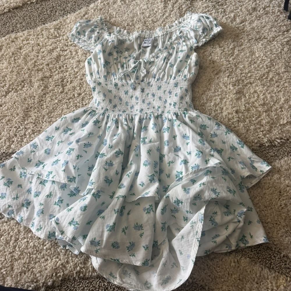 Princess Polly White and Blue Floral ruffle mini Dress